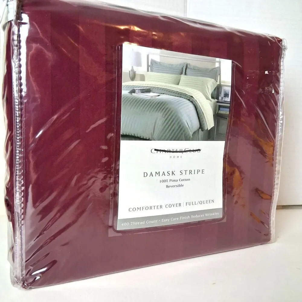 Damask Charter Solid Club Comforter Cover Pima Cotton Full/Queen Red Berry
